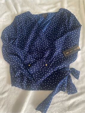 OLM Navy Polka Dot Wrap Top